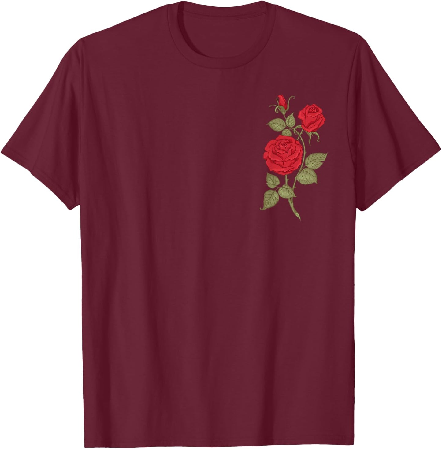 Single Red Rose Pocket Flower Romantic Love Pocket T-Shirt - T-Shirt | Maroon