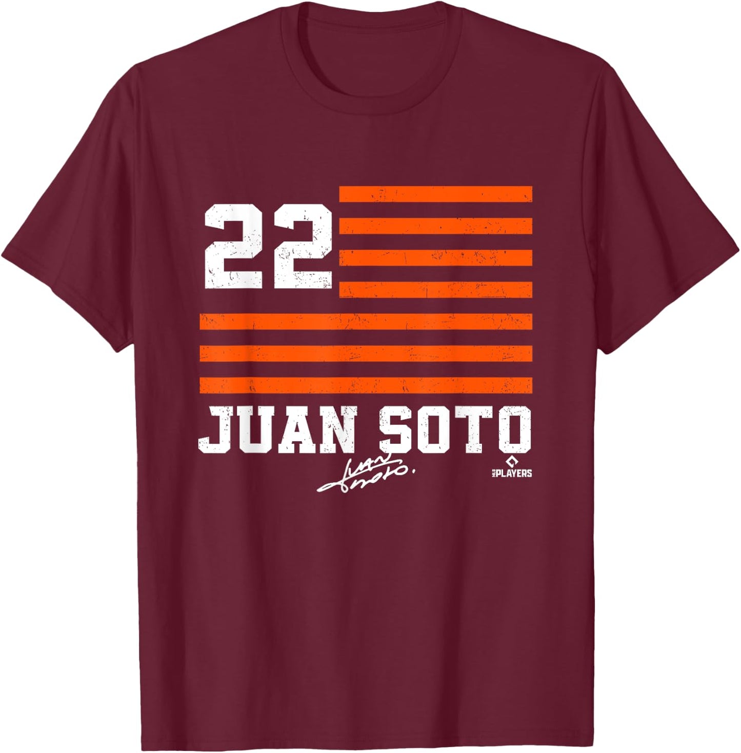 Juan Soto Flag Name New York Baseball MLBPA T-Shirt - T-Shirt | Maroon
