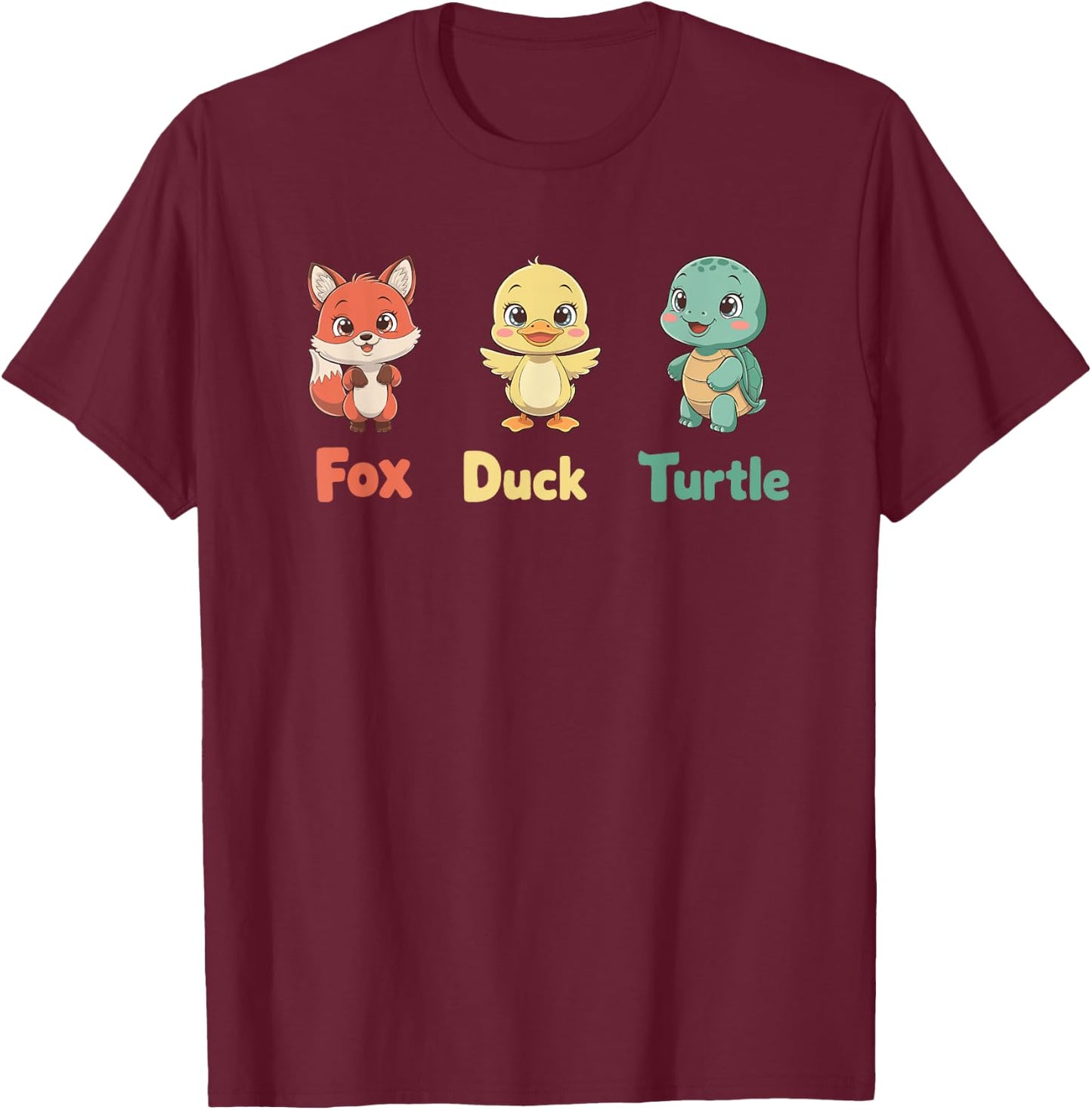 Cute Fox Duck Turtle Animal Trio T-Shirt - T-Shirt | Maroon