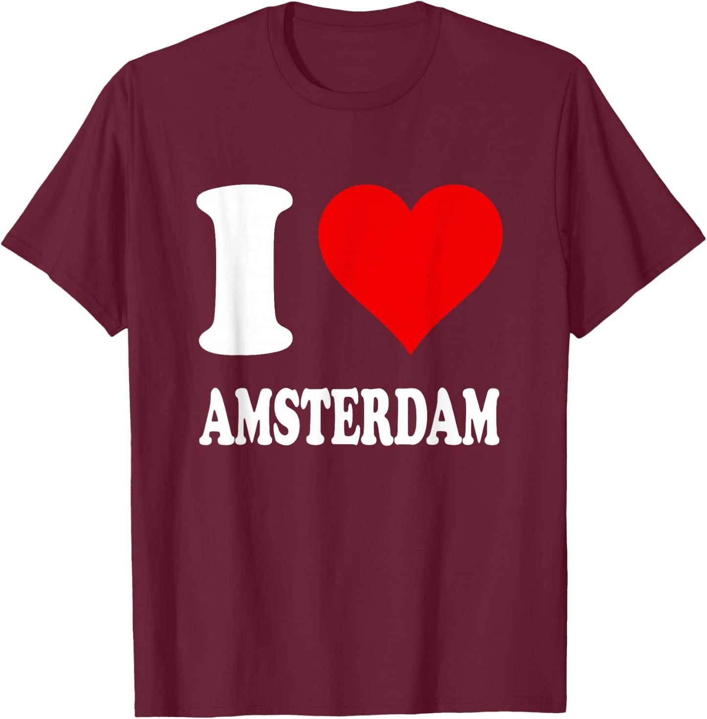 Red Heart Motif I Love Amsterdam T-Shirt - T-Shirt | Maroon
