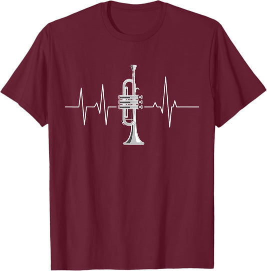 Trumpet Heartbeat Design for Kids Brass Band Music Lovers T-Shirt - T-Shirt | Maroon