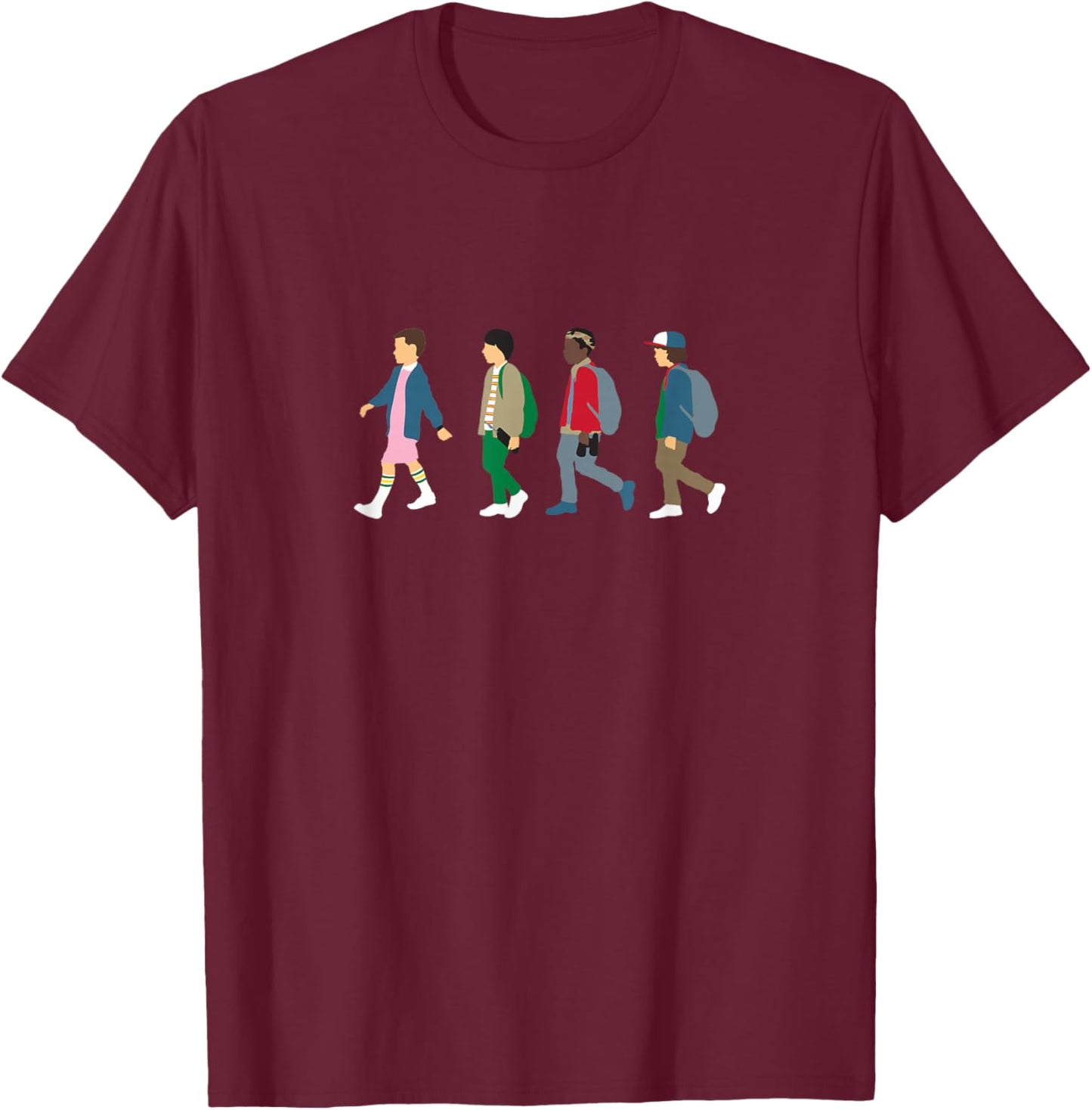 Stranger Things Eleven, Lucas, Mike & Dustin , black T-Shirt - T-Shirt | Maroon