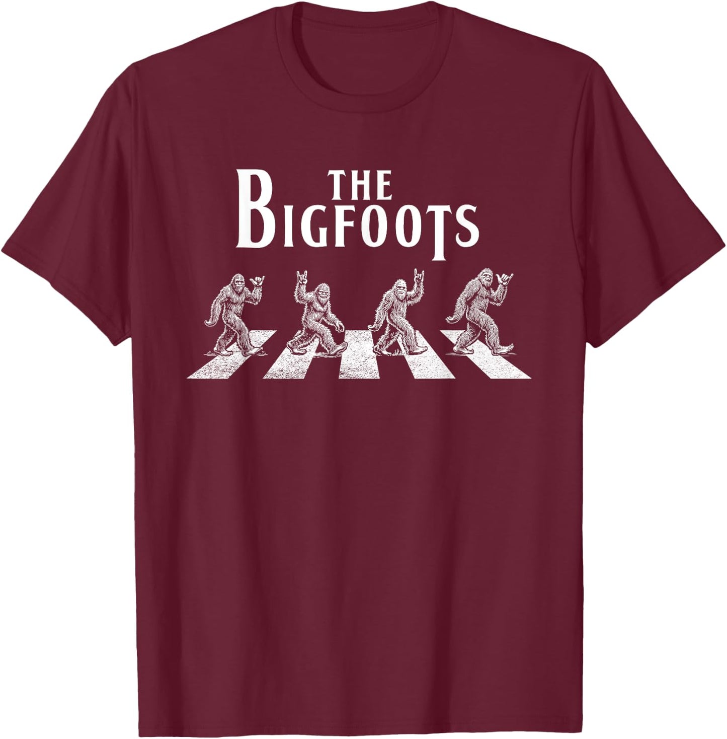 The Bigfoots, Funny Bigfoot Sasquatch Crossing Road Parody T-Shirt - T-Shirt | Maroon
