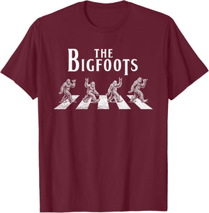 The Bigfoots, Funny Bigfoot Sasquatch Crossing Road Parody T-Shirt - T-Shirt | Maroon