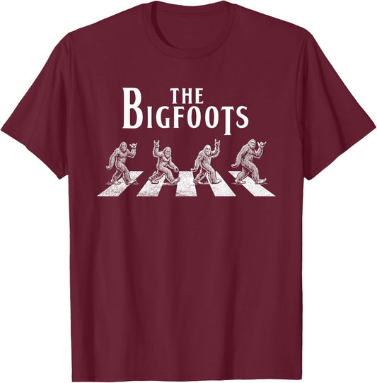 The Bigfoots, Funny Bigfoot Sasquatch Crossing Road Parody T-Shirt - T-Shirt | Maroon