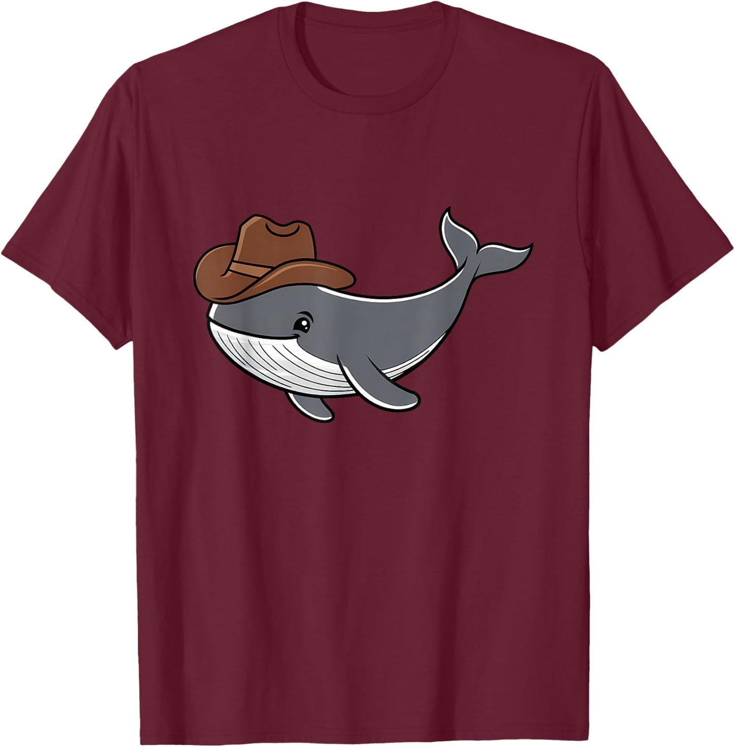 Cowboy Whale Fun Humor Coastal Western Quirky Animal T-Shirt - T-Shirt | Maroon