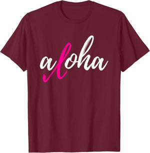Aloha Pink Ribbon Breast Cancer Awareness T-Shirt - T-Shirt | Maroon