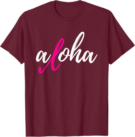 Aloha Pink Ribbon Breast Cancer Awareness T-Shirt - T-Shirt | Maroon