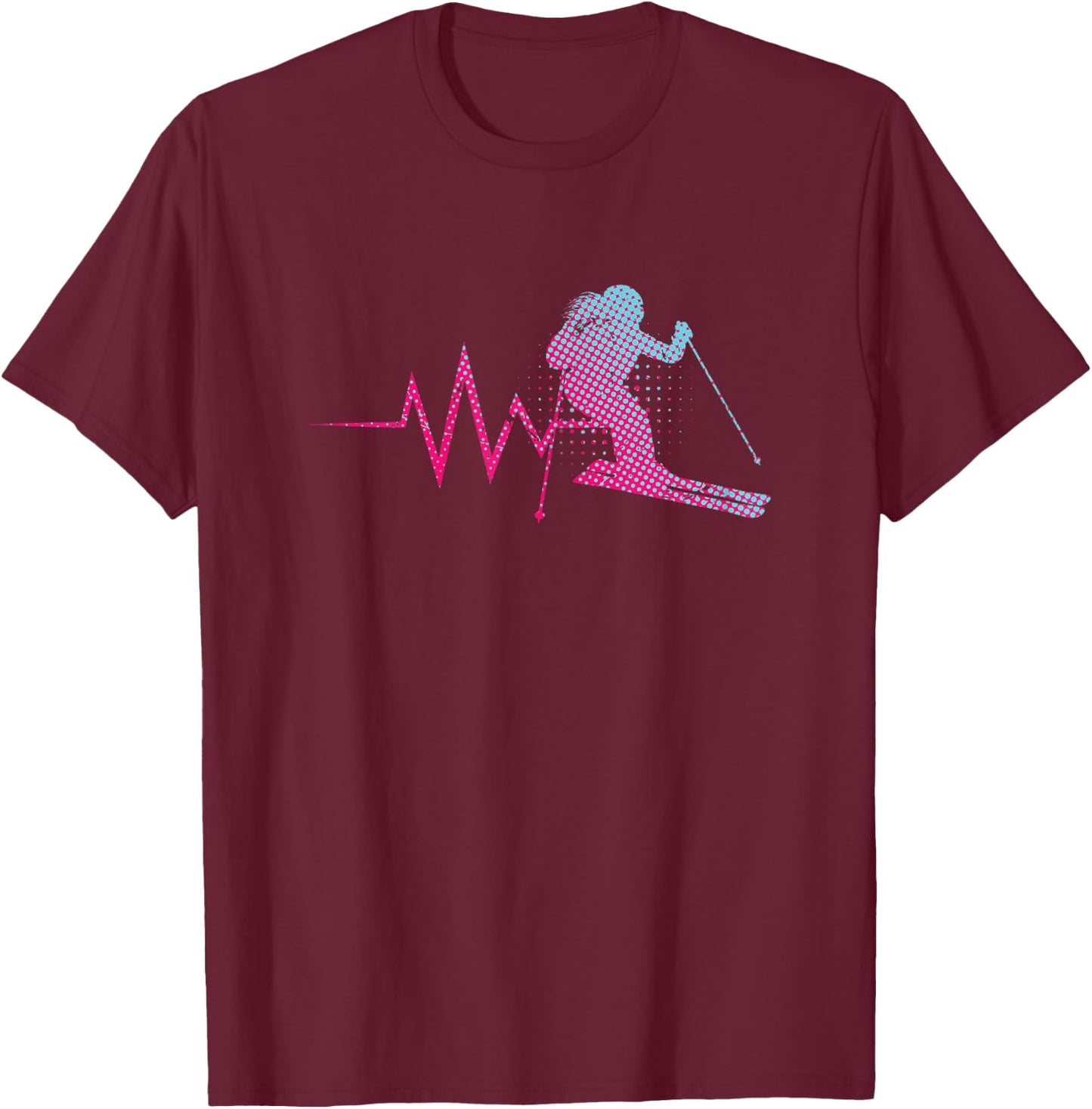 Skilfahrerin Herzschlag Ski Girls Women Ski Helmet Skiing , black T-Shirt - T-Shirt | Maroon