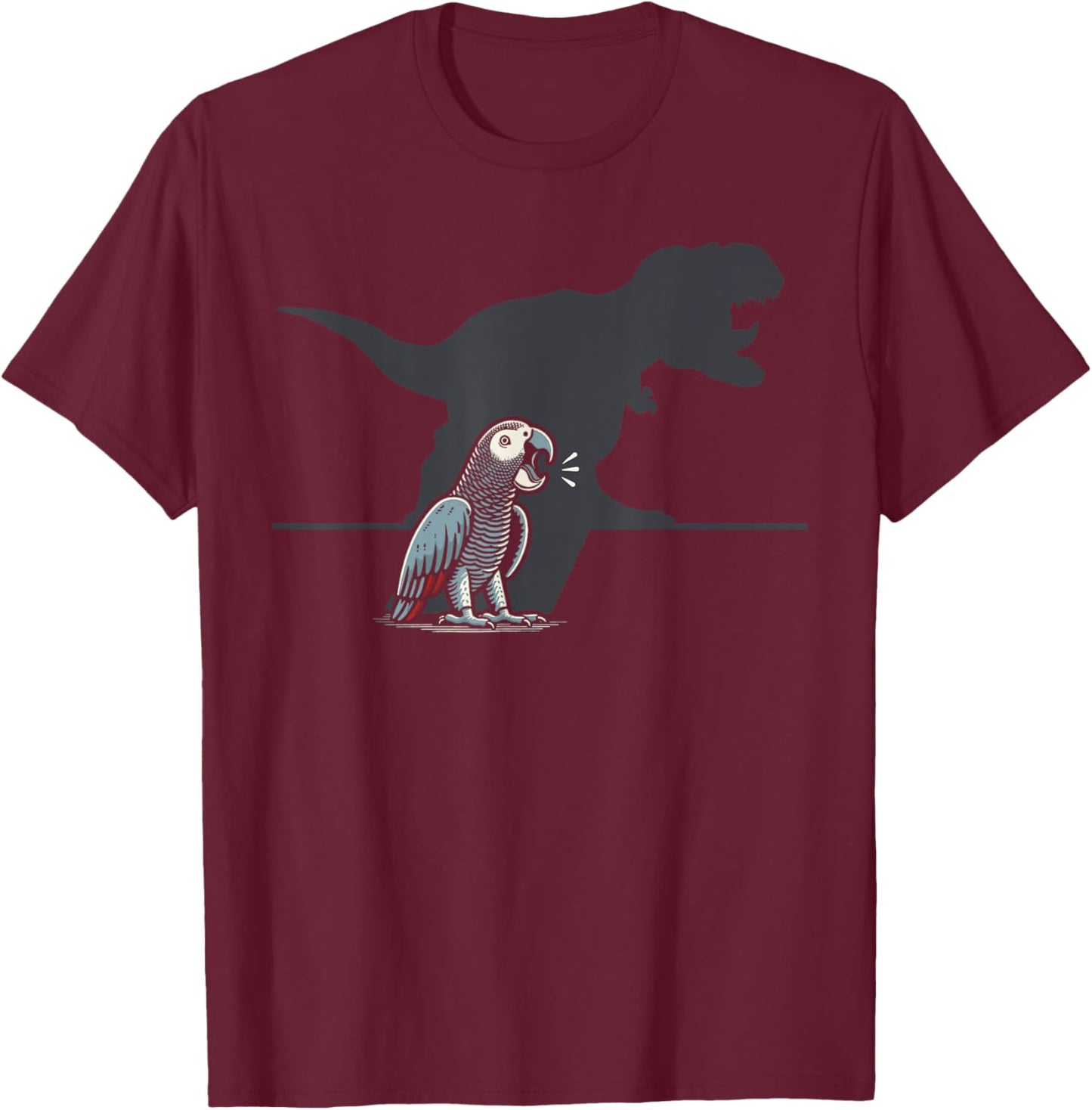 T Rex Screaming African Grey Parrot T-Shirt - T-Shirt | Maroon
