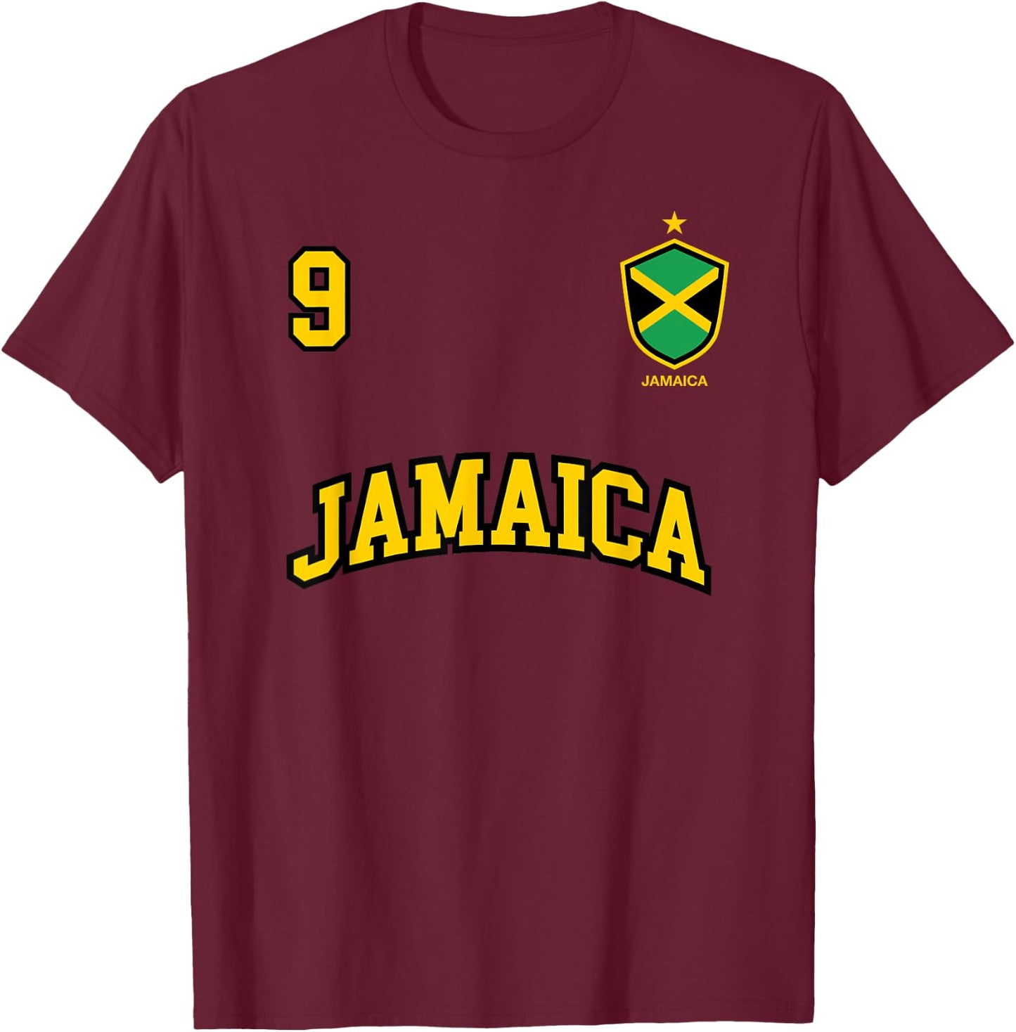 Jamaica Team Sports Number 9 Soccer Jamaican Flag T-Shirt - T-Shirt | Maroon