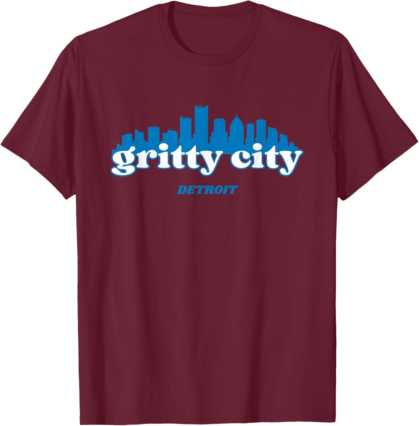 Gritty city Detroit Michigan Blue and White T-Shirt - T-Shirt | Maroon