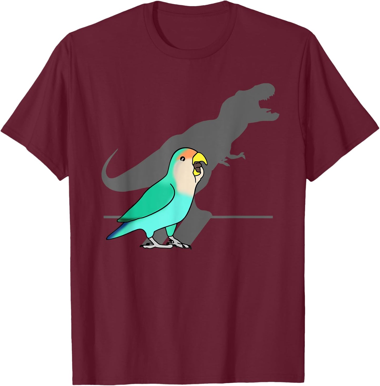 Funny Dinosaur T-Rex Shadow Dutch blue Peach faced Lovebird T-Shirt - T-Shirt | Maroon