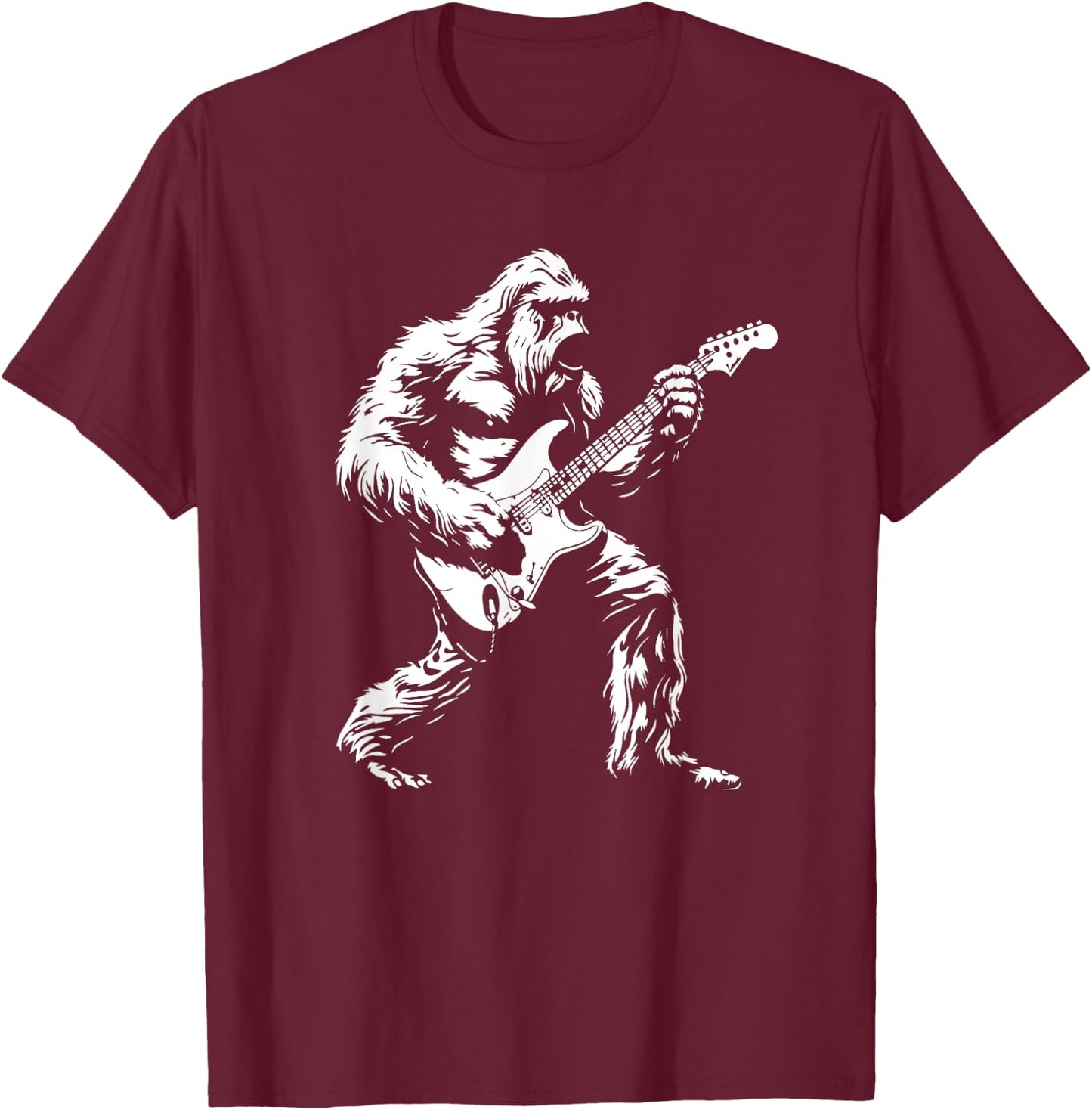 Retro Guitar Bigfoot Music Sasquatch Rock 'N Roll T-Shirt - T-Shirt | Maroon
