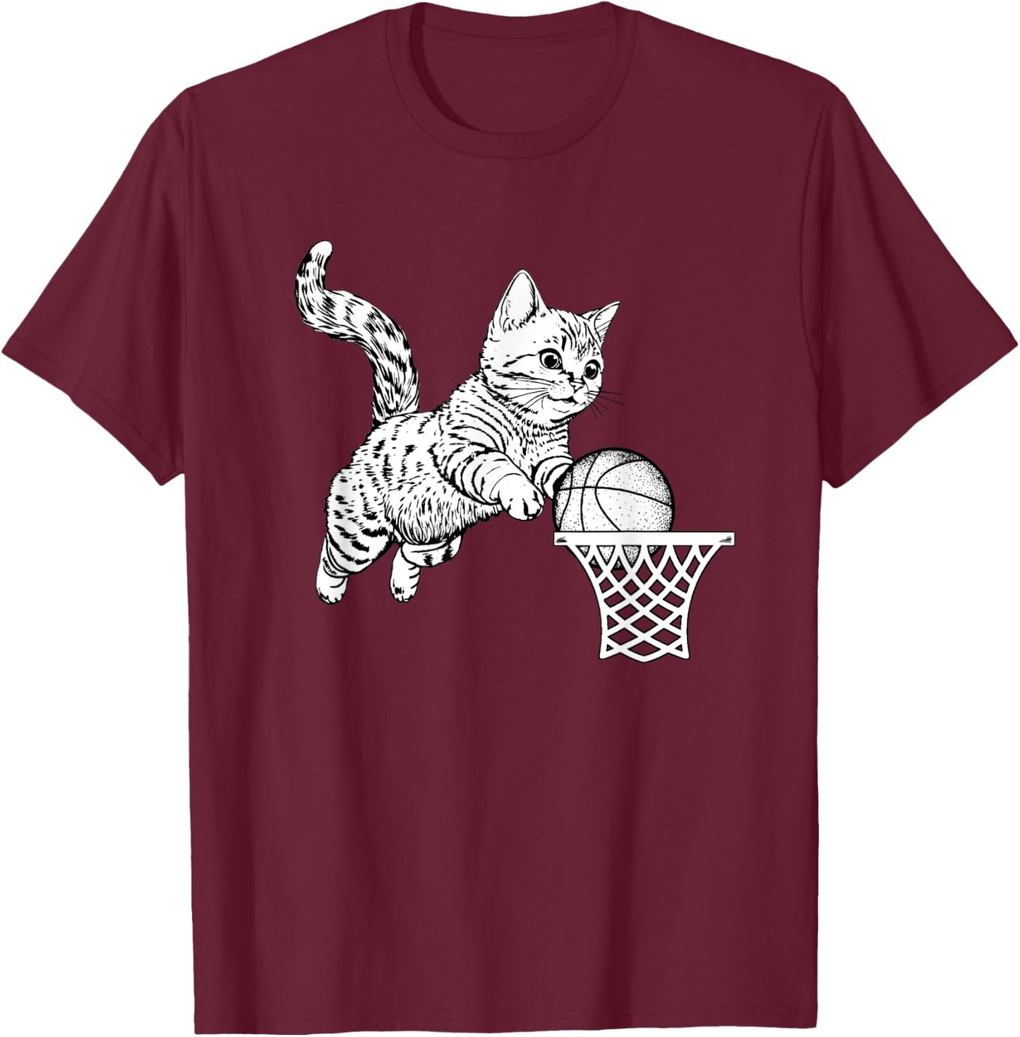 Cat Dunking Basketball Cat Playing Basketball Sports Lovers T-Shirt - T-Shirt | Maroon