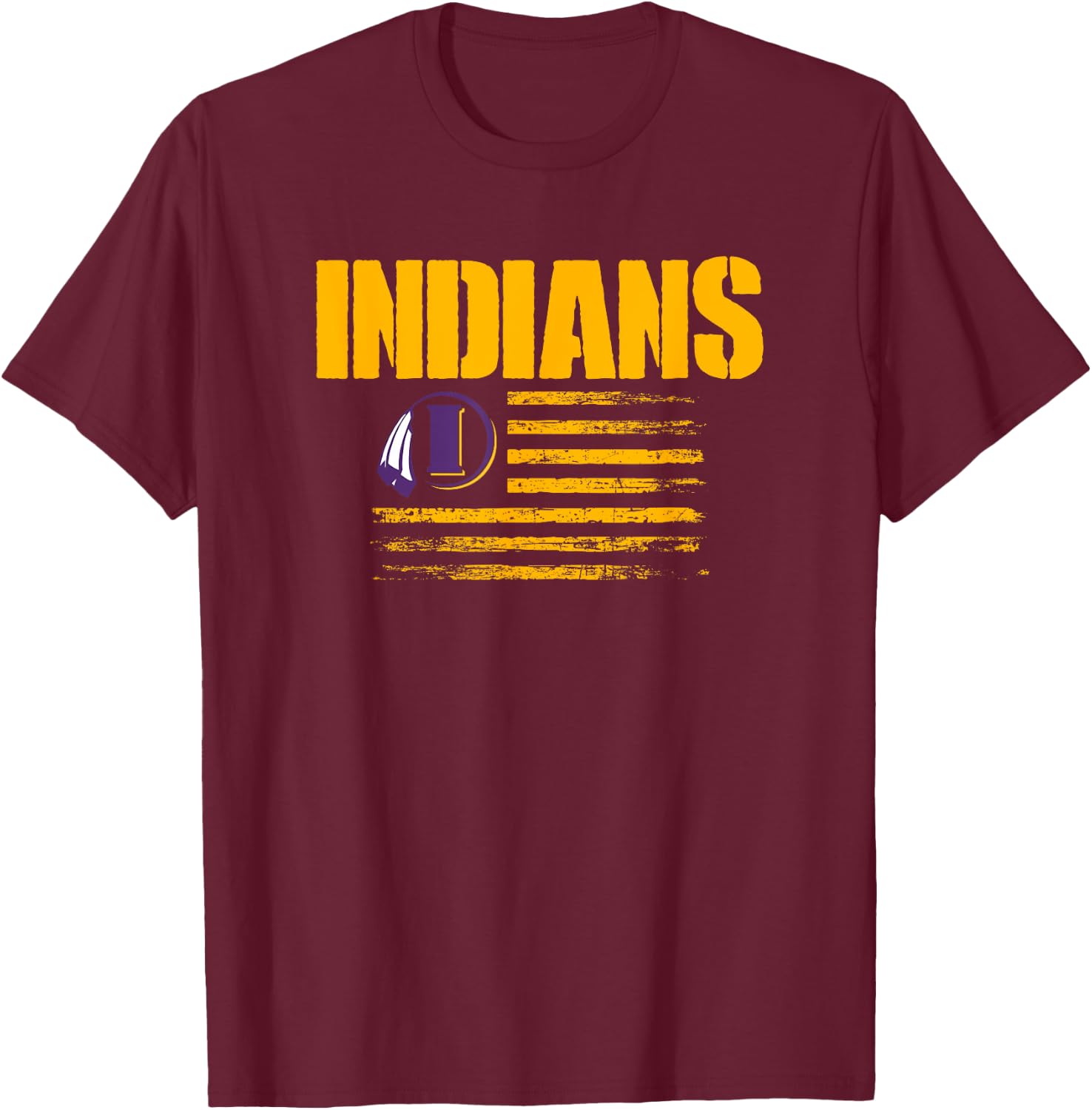 Indianola Indians Logo USA Flag Pride HS T-Shirt - T-Shirt | Maroon