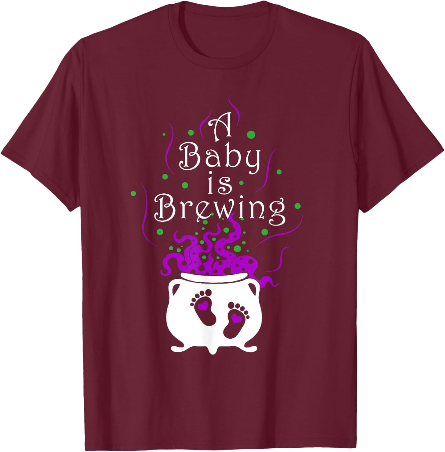 A Baby Is Brewing Black Cauldron Halloween Baby Pregnant T-Shirt - T-Shirt | Maroon