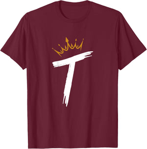 Queen King Letter T - BACKSIDE Letter With Crown Alphabet T-Shirt - T-Shirt | Maroon