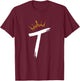 Queen King Letter T - BACKSIDE Letter With Crown Alphabet T-Shirt - T-Shirt | Maroon