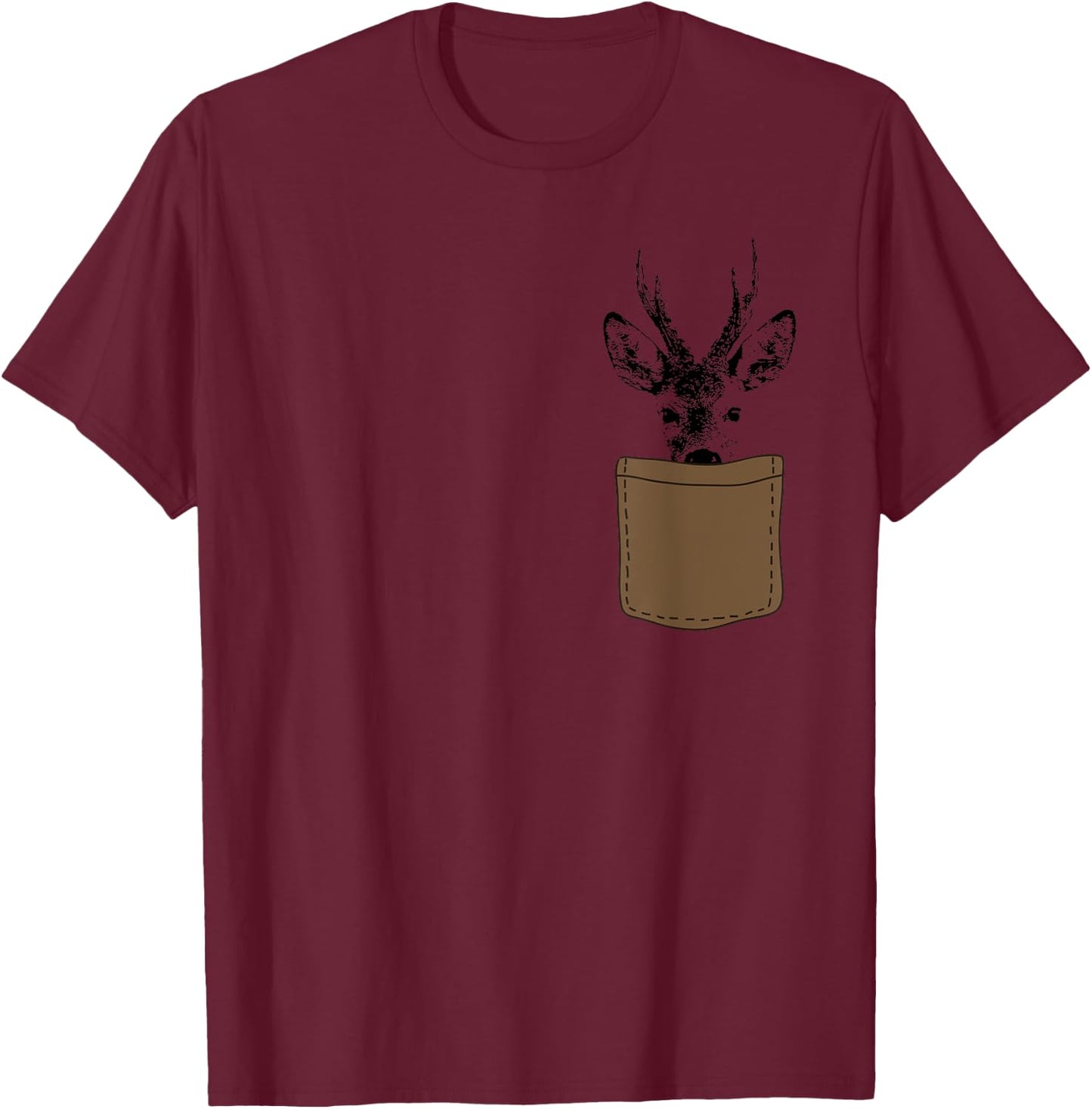 Funny Hunter Hunting with Rehbock in der Chest Pocket, Green T-Shirt - T-Shirt | Maroon