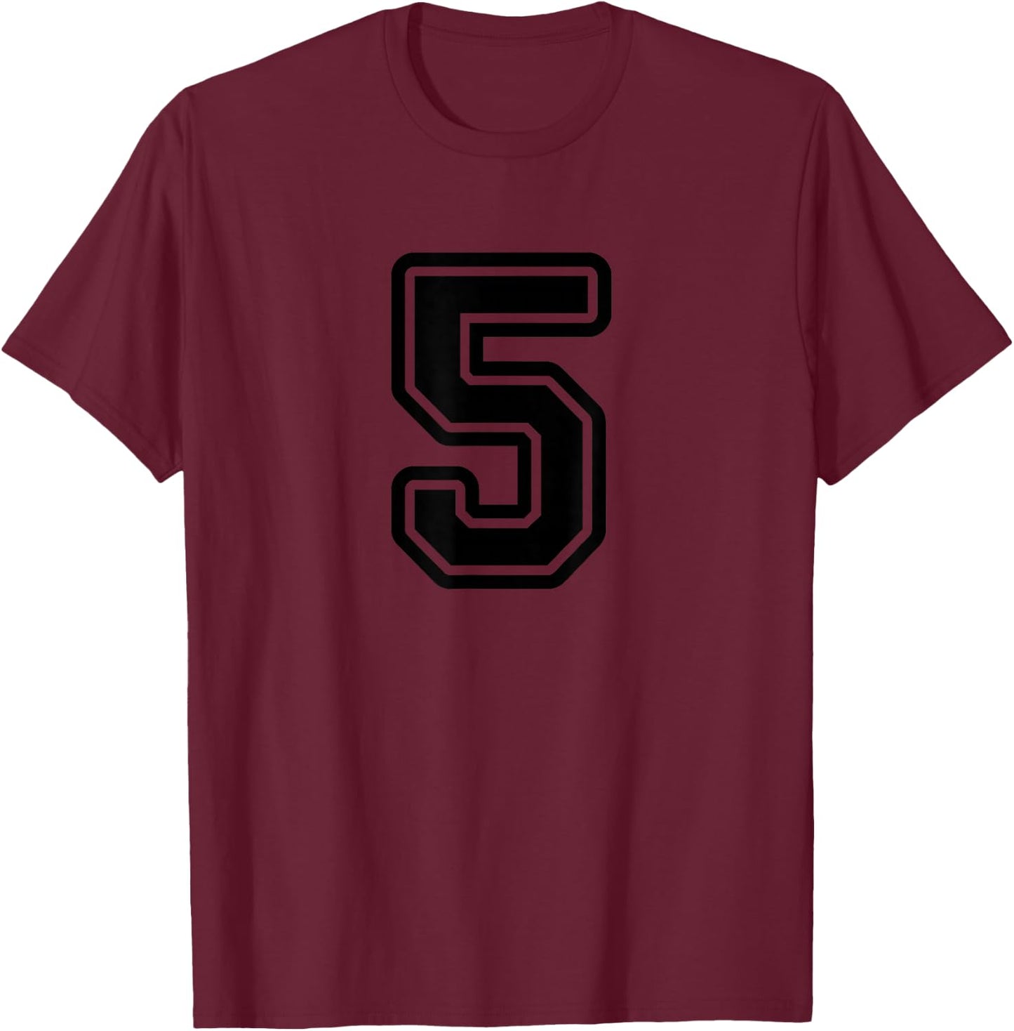 Number #5 Black Varsity Number 5 T-Shirt - T-Shirt | Maroon