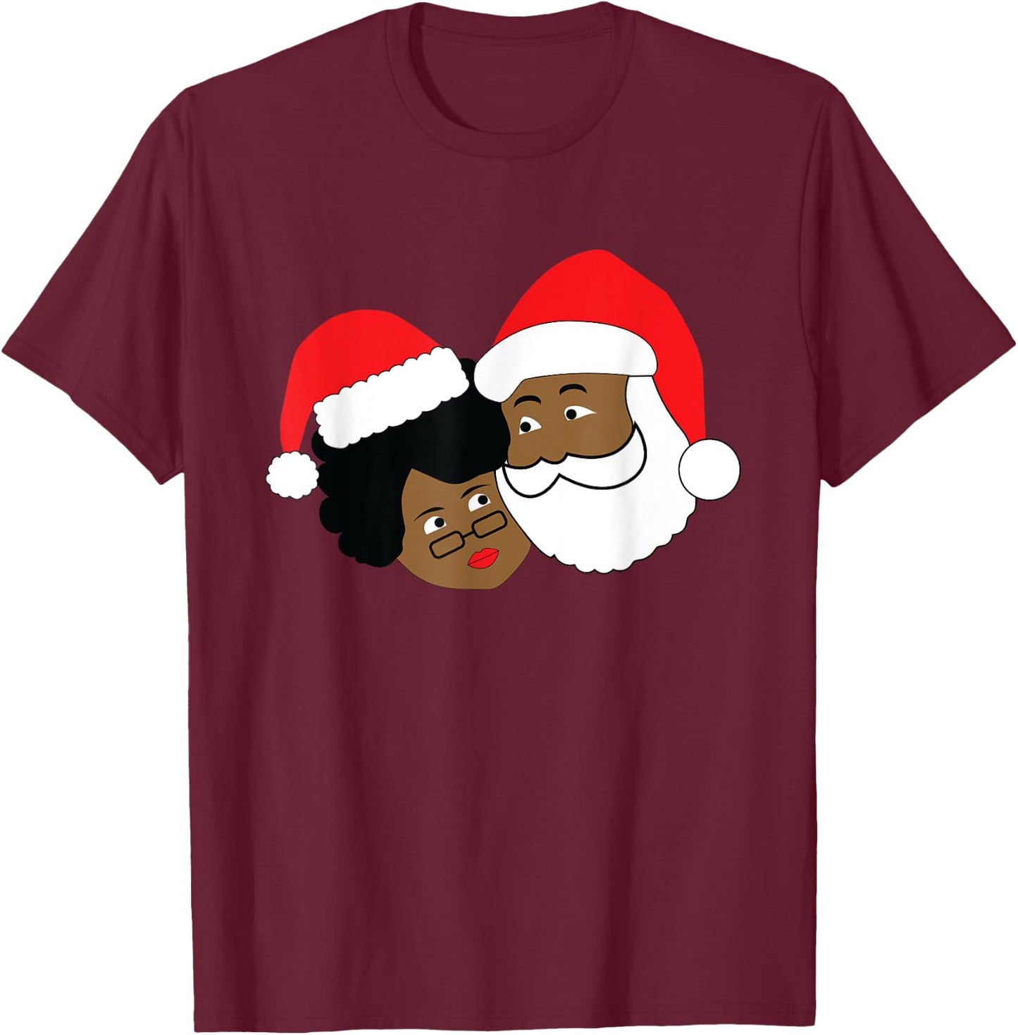 Black Loving Santa Claus and Mrs. Claus Ethnic Christmas T-Shirt - T-Shirt | Maroon