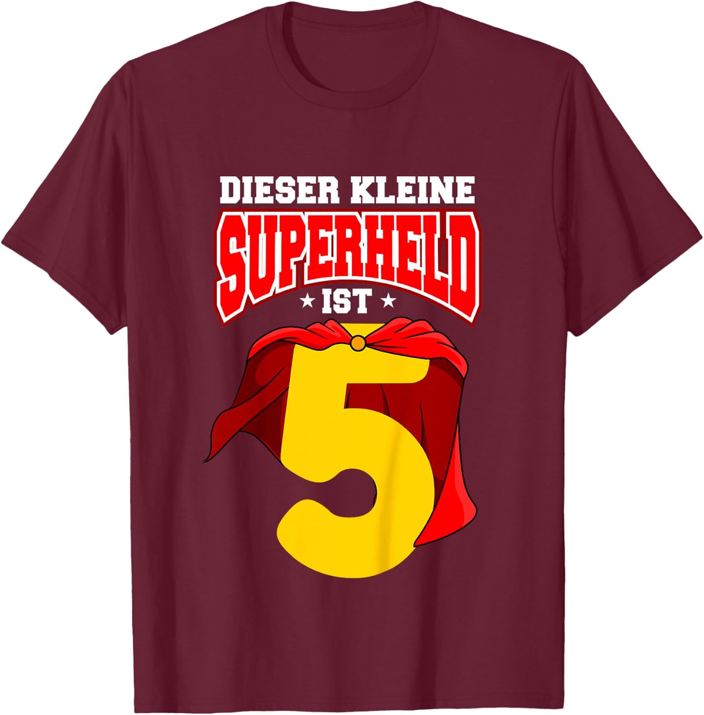 Children's 5th Birthday Superhero Boys 5 Years , black, 80 T-Shirt - T-Shirt | Maroon