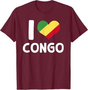 I Love Congo Flag Porter Brazzaville Africa , Black, S T-Shirt - T-Shirt | Maroon