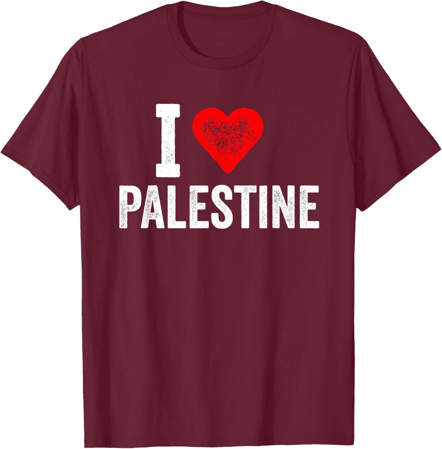 Funny Retro Design I Love Palestine with a Red Heart T-Shirt - T-Shirt | Maroon