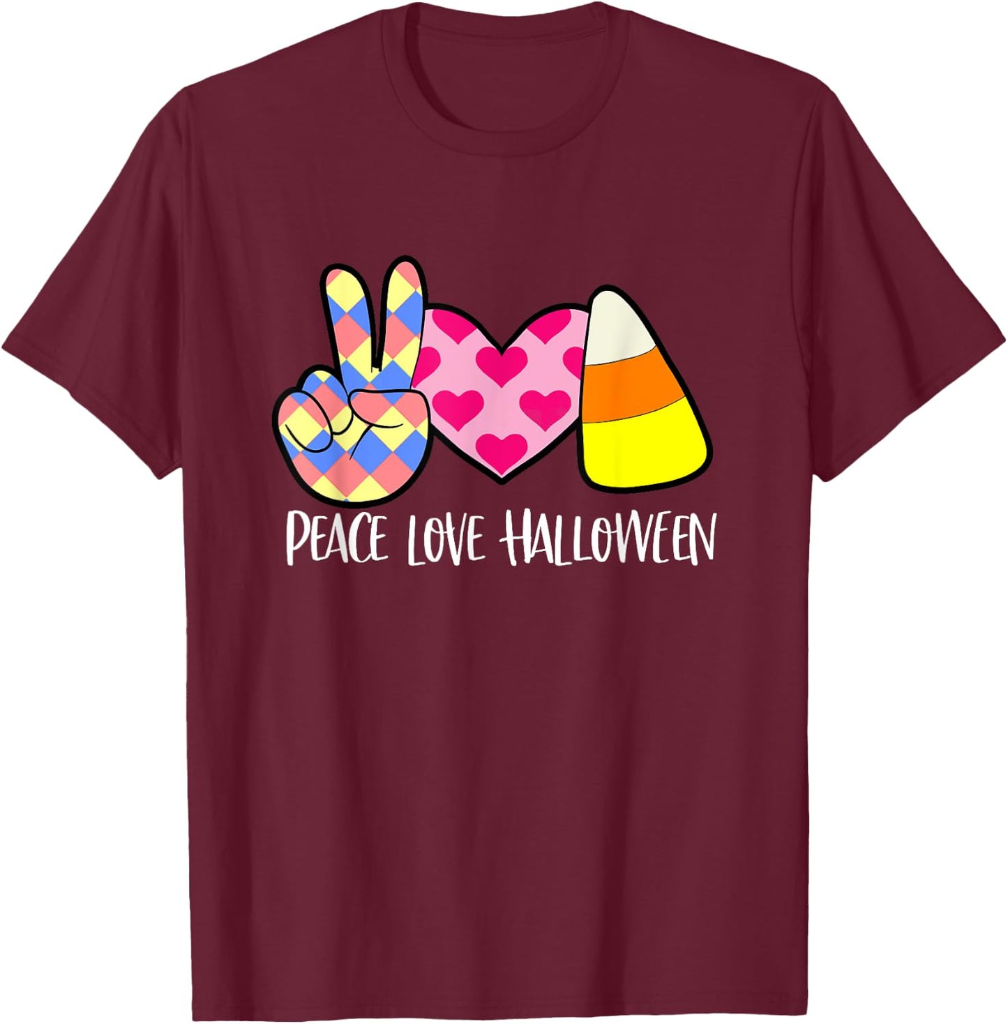 Candy Corn Peace Love Halloween T-Shirt - T-Shirt | Maroon