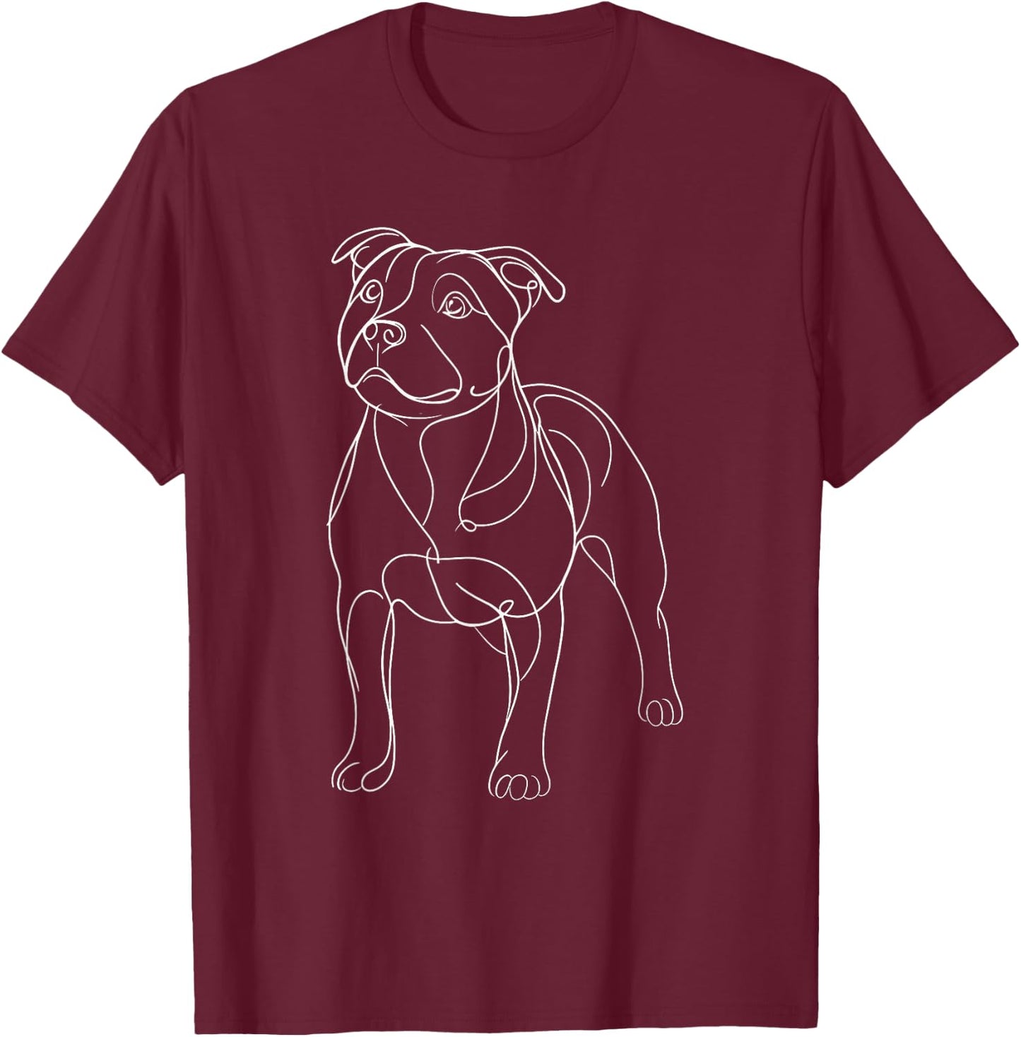 Line Art Staffordshire Bull Terrier Staffy Terriers T-Shirt - T-Shirt | Maroon