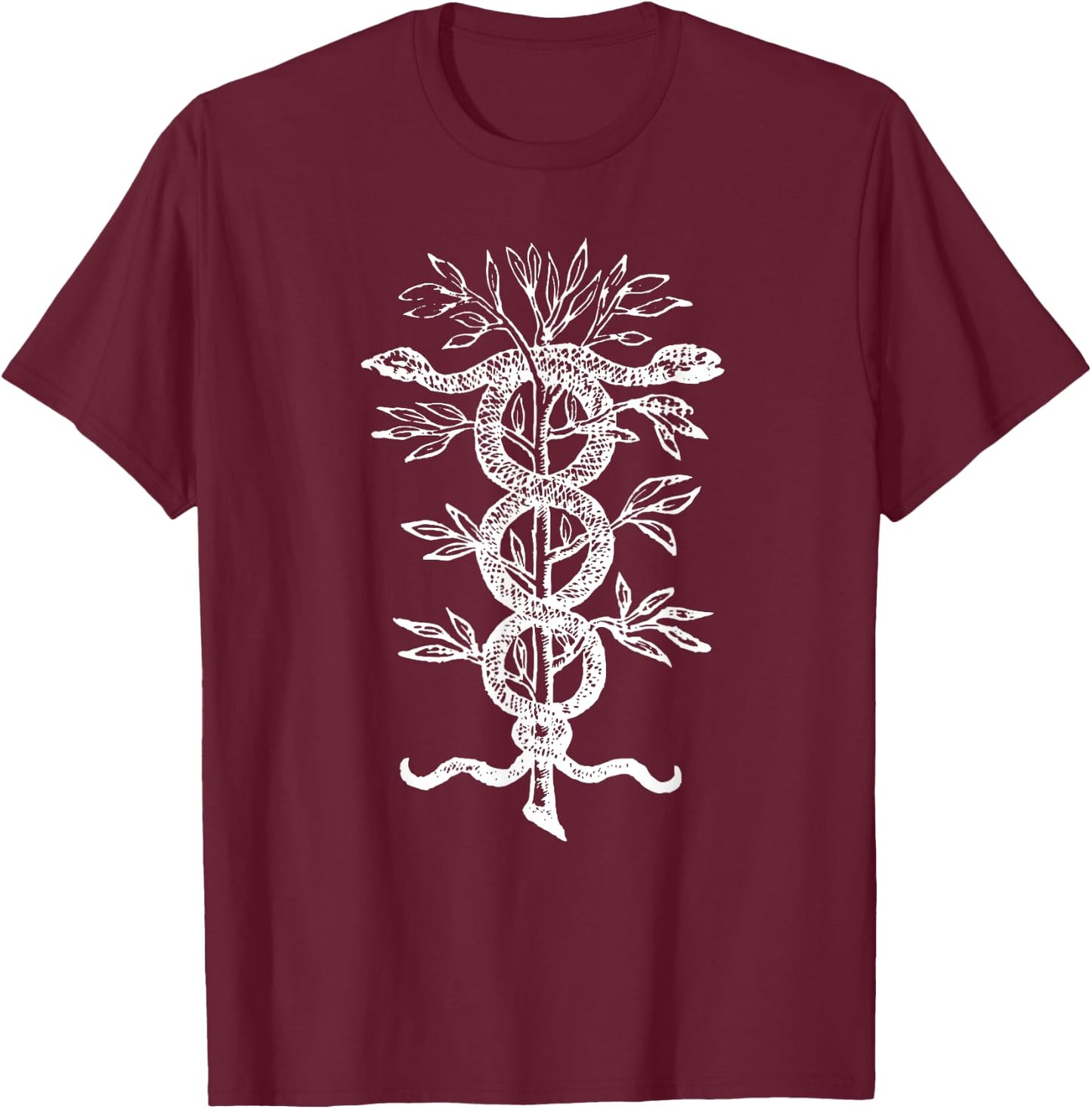 Snakes on Branch occult Magic Symbol Vintage Emblem Magick T-Shirt - T-Shirt | Maroon