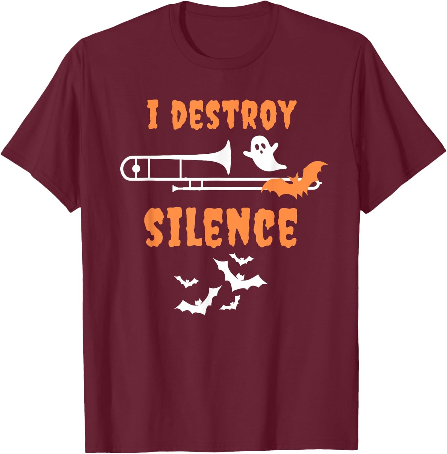 Halloween Trombone Musician School Band Spooky T-Shirt - T-Shirt | Maroon