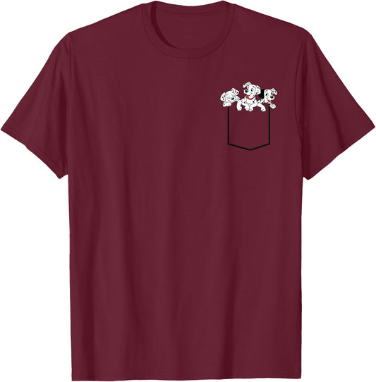 Disney 101 Dalmatians Puppies Inside Of Small Chest Pocket T-Shirt - T-Shirt | Maroon