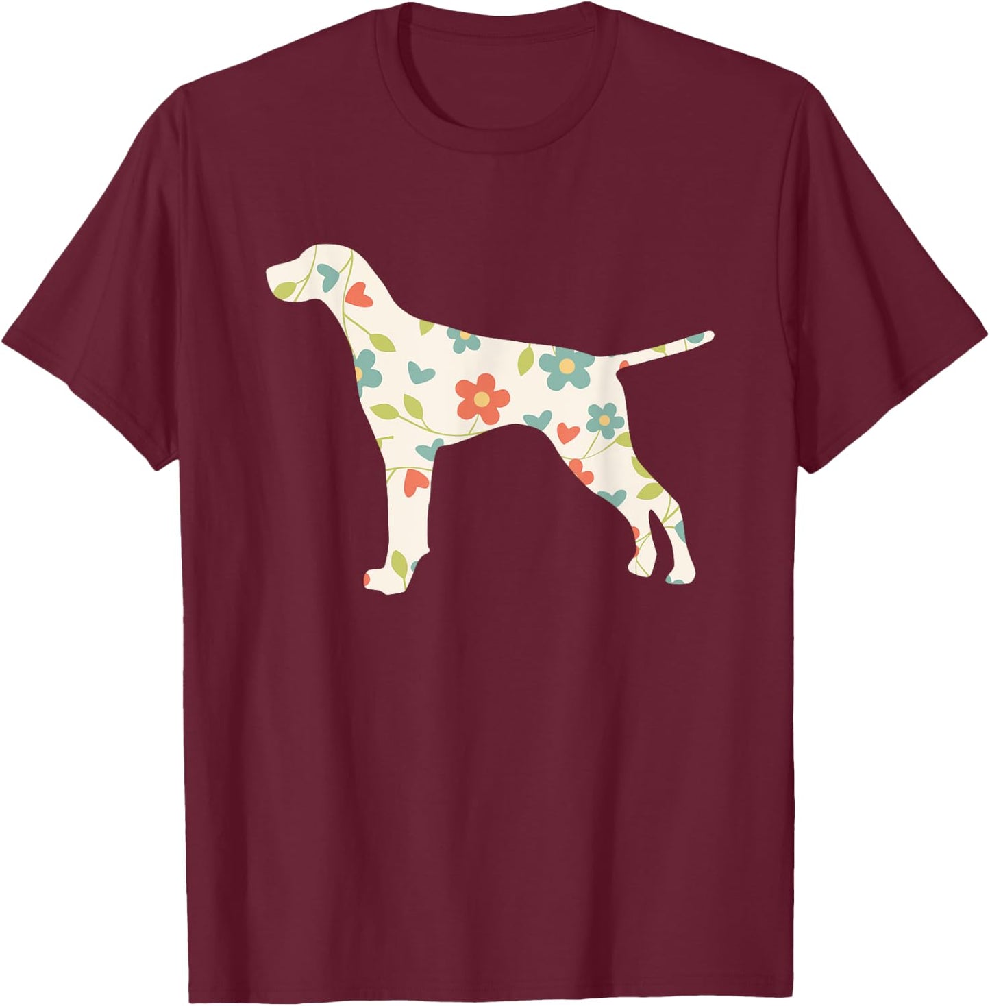 German Shorthair Pointer Dog Flower Silhouette T-Shirt - T-Shirt | Maroon