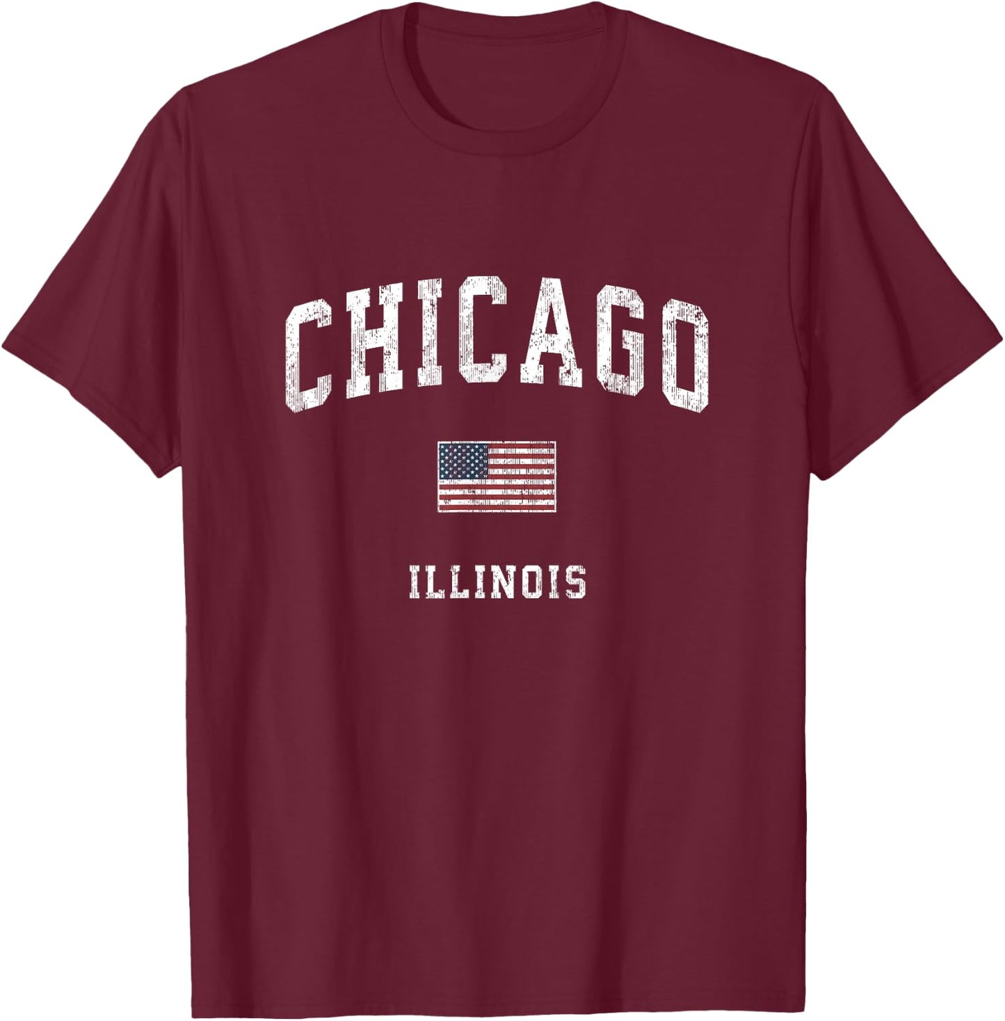Chicago Illinois IL Vintage American Flag Sports Design Women Kids Men T-Shirt - T-Shirt | Maroon