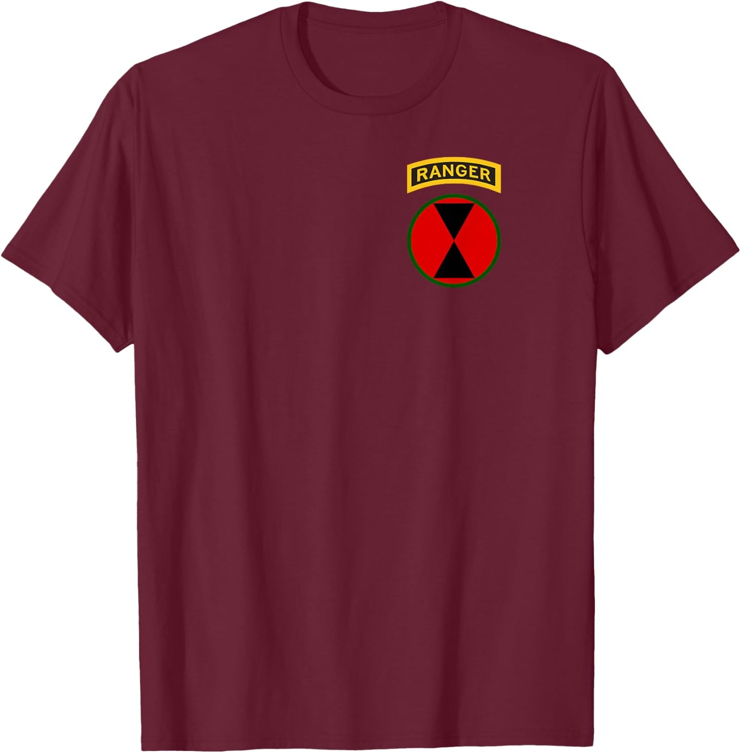 7th Infantry Division Patch with Ranger Tab - 7th ID T-Shirt - T-Shirt | Maroon