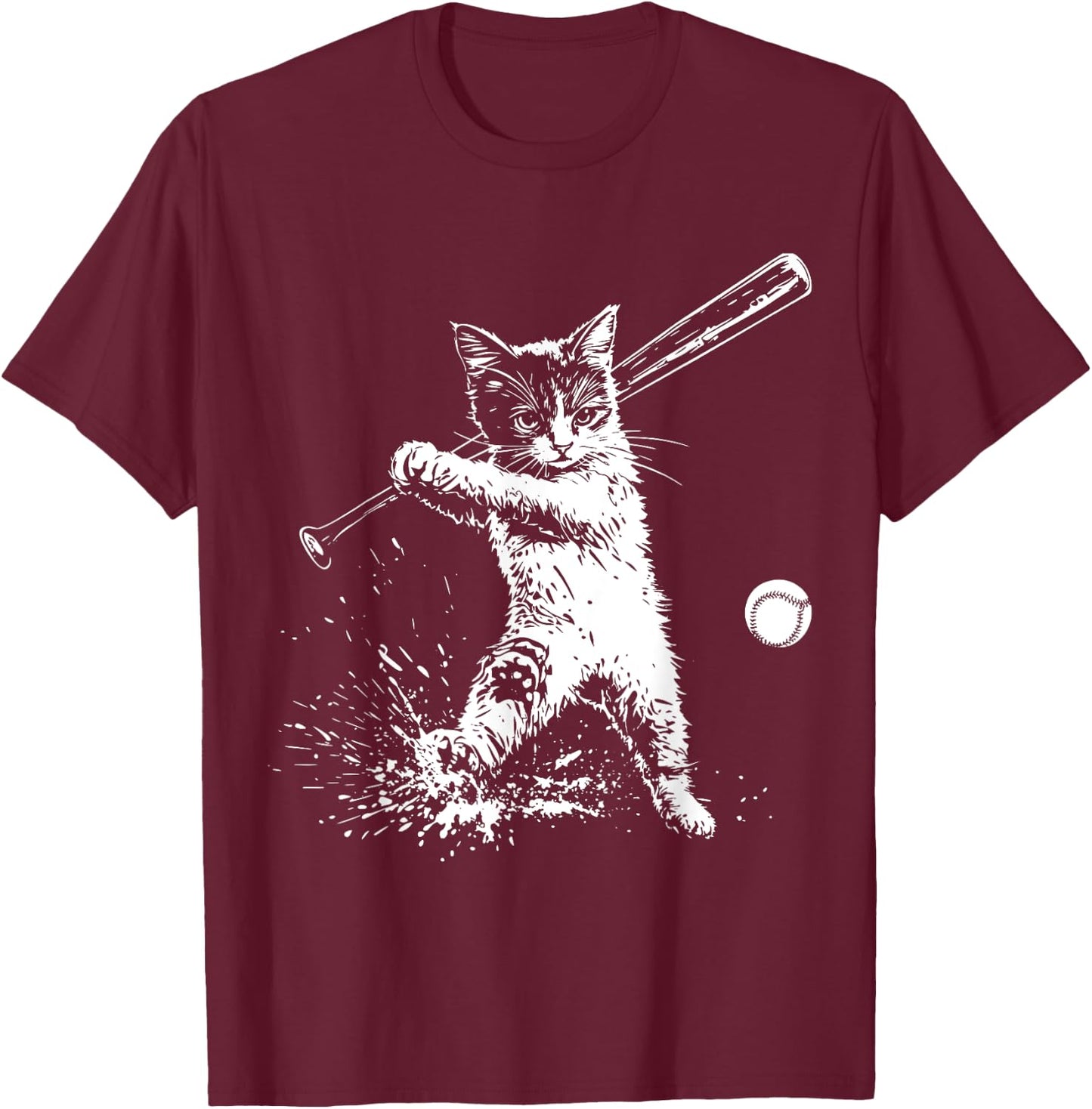 Funny Cat Baseball Graphic Women Kids T-Shirt - T-Shirt | Maroon