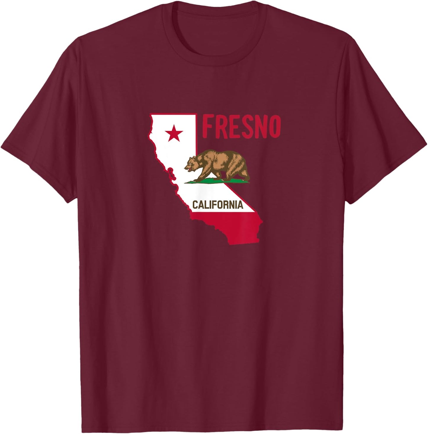 Fresno - California Flag / Cool Vintage Design of Fresno CA T-Shirt - T-Shirt | Maroon