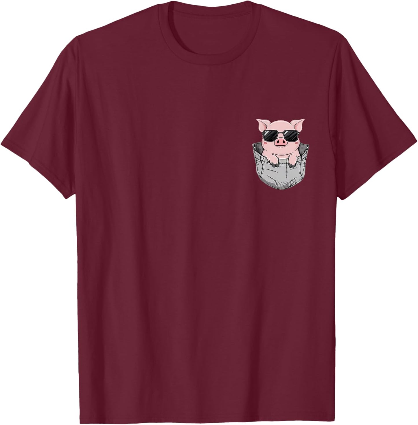 Pig in Pocket T-Shirt - T-Shirt | Maroon