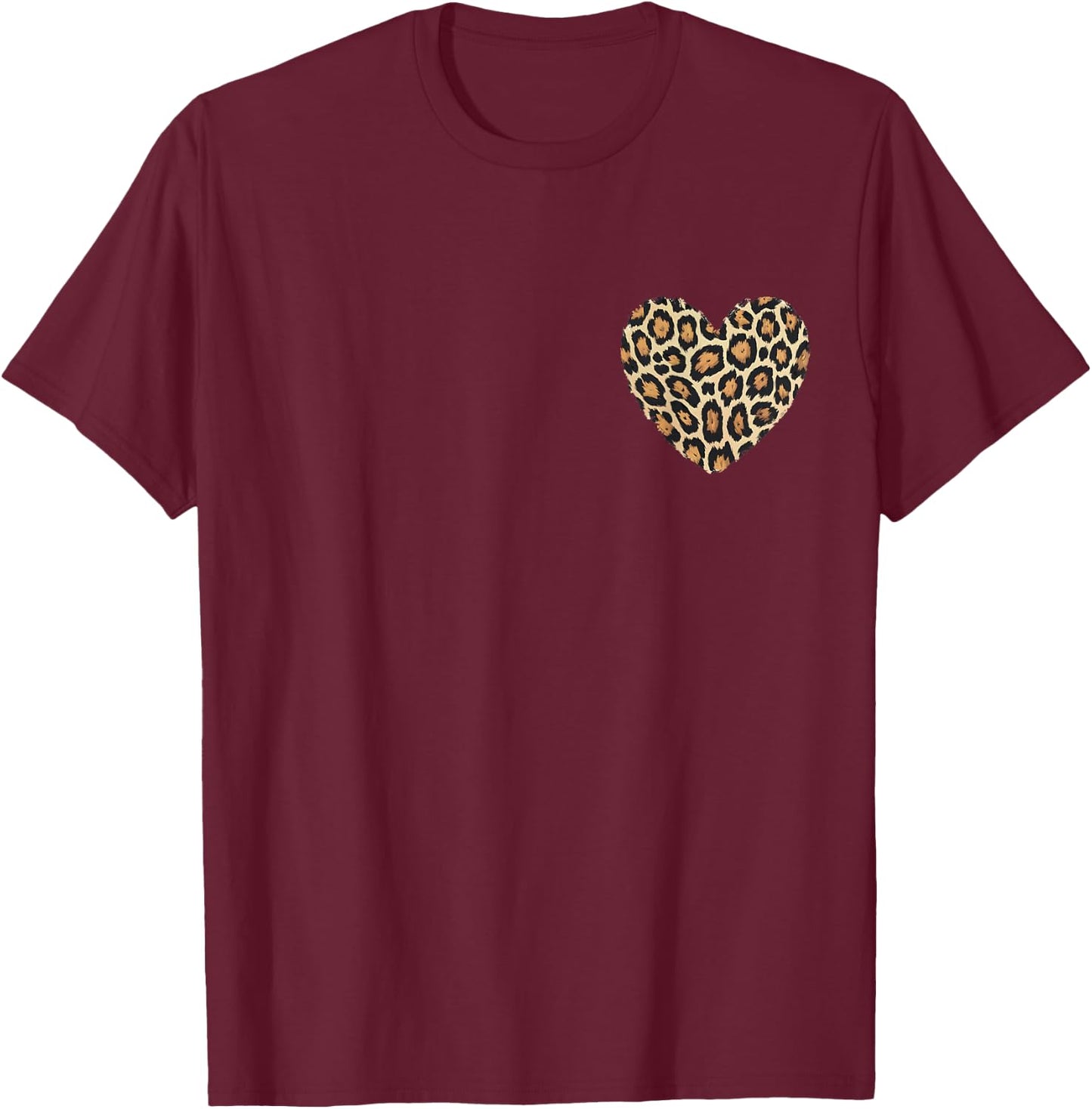 Cheetah Leopard Heart girls animal cool Print T-Shirt - T-Shirt | Maroon