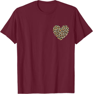 Cheetah Leopard Heart girls animal cool Print T-Shirt - T-Shirt | Maroon