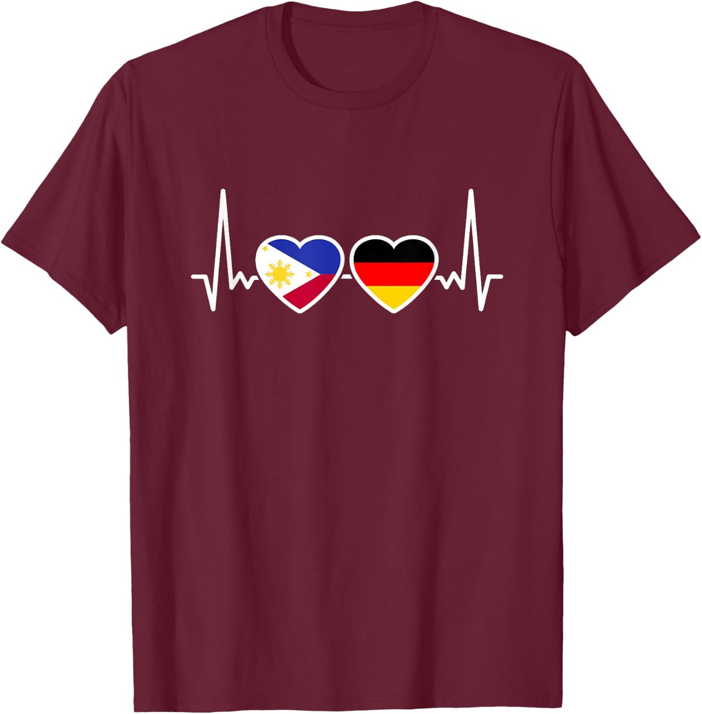 Philippines Germany Heartbeat Flag German Filipino , black T-Shirt - T-Shirt | Maroon