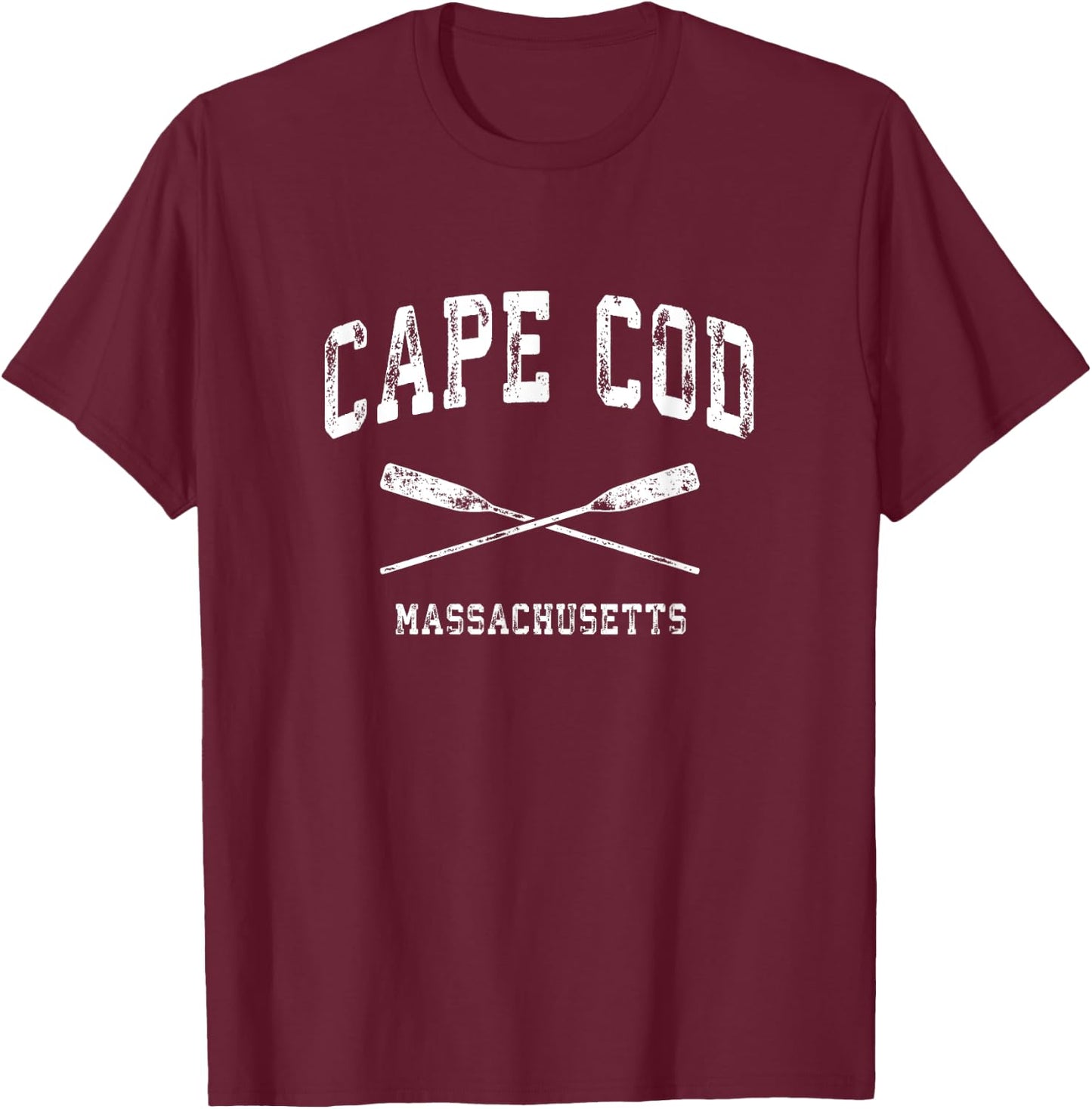 Cape Cod Massachusetts Vintage Nautical Crossed Oars T-Shirt - T-Shirt | Maroon