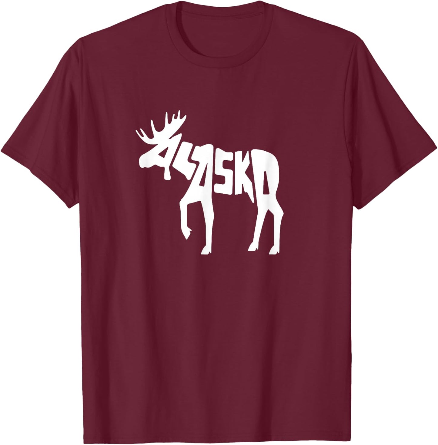 Alaska Moose Word Art - Funny Animal T-Shirt - T-Shirt | Maroon