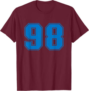 Number #98 Sport Blue Plain Number T-Shirt - T-Shirt | Maroon