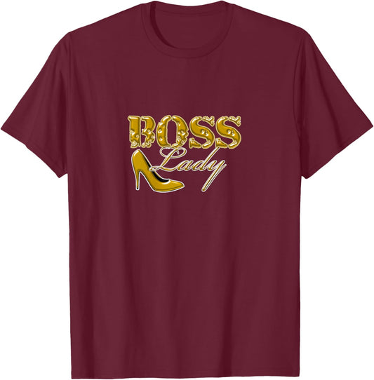 Boss Lady Gold High Heel T-Shirt - T-Shirt | Maroon
