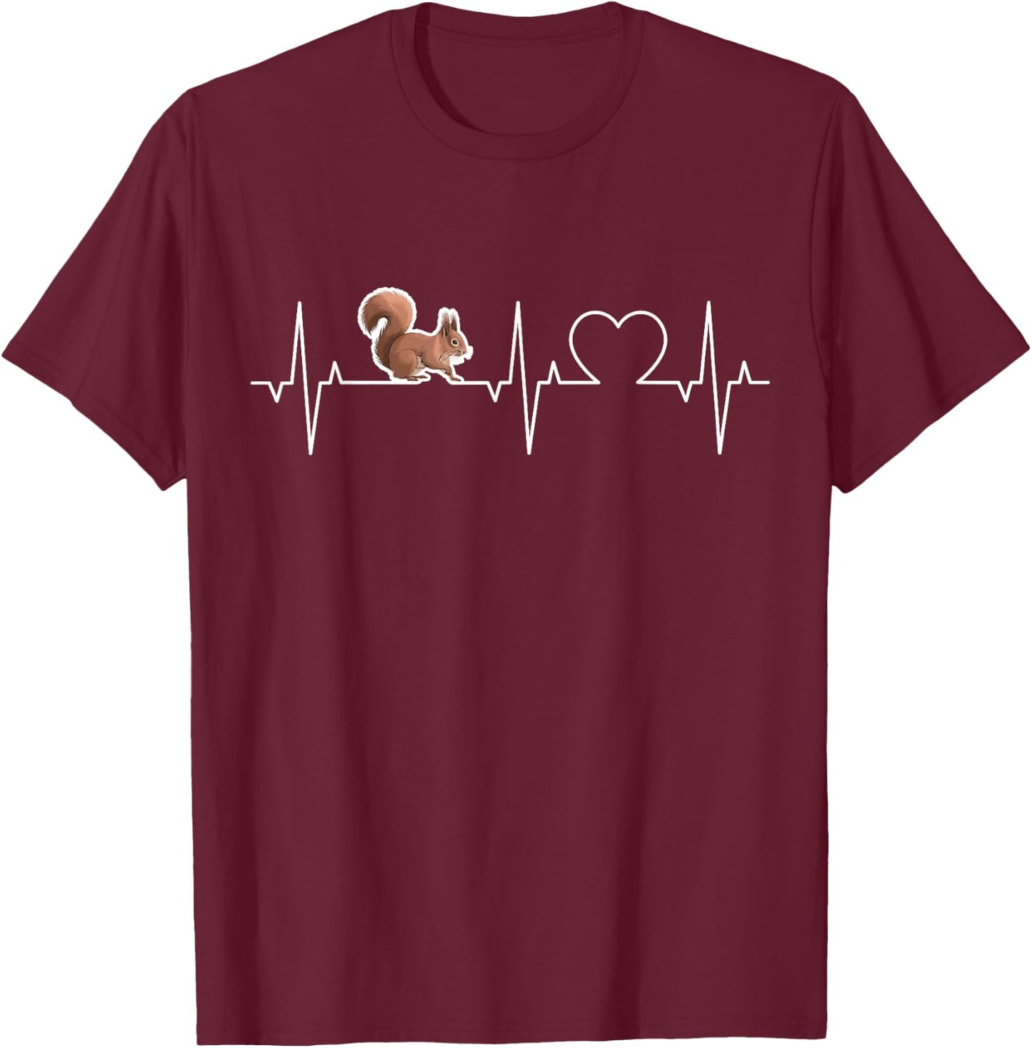 Squirrel Heartbeat Squirrel EKG Heart Squirrel , black T-Shirt - T-Shirt | Maroon