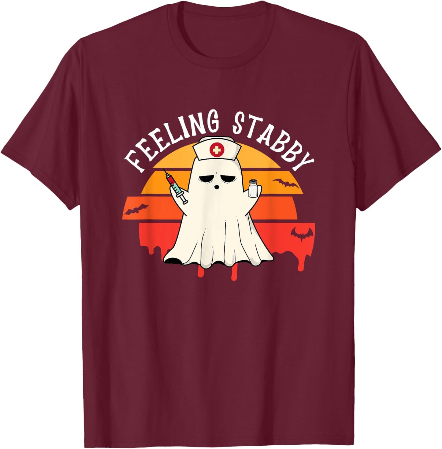 Feeling Stabby Phlebotomy Nurse Ghost Halloween Phlebotomist T-Shirt - T-Shirt | Maroon