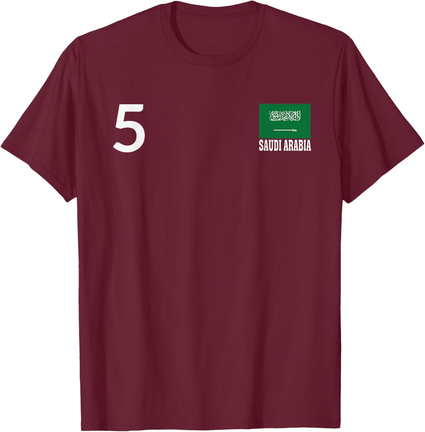 Saudi Arabia Number 5 National Flag Country T-Shirt - T-Shirt | Maroon